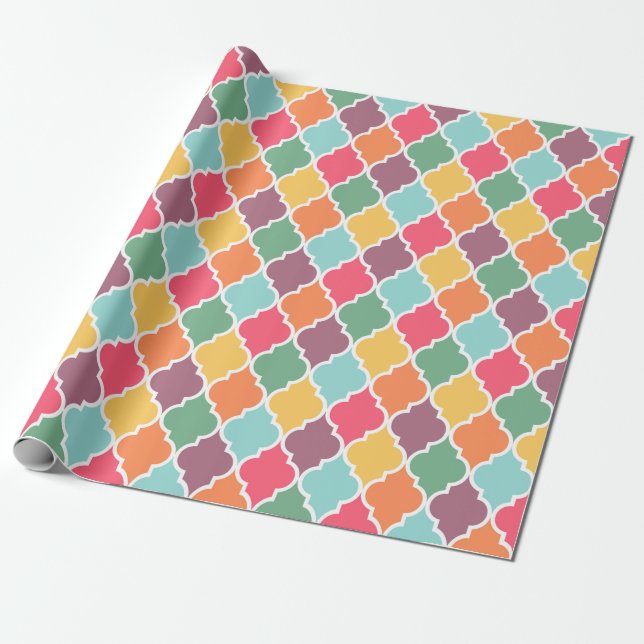 Colourful oriental quatrefoil pattern wrapping paper (Unrolled)