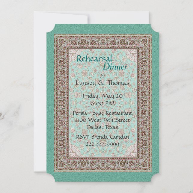 Colourful Oriental Rug Pattern Rehearsal Dinner Invitation (Front)