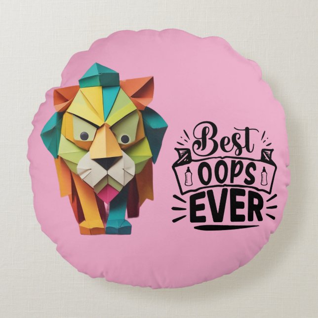 Colourful Origami Lion Artwork design Round Cushion (Front)