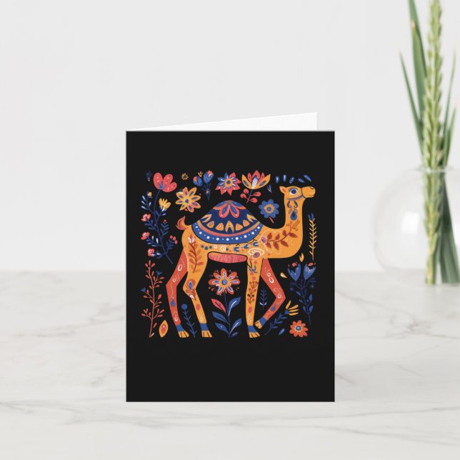 Colourful Ornamental Camel Illustration Surrounded Card (Front)