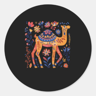 Colourful Ornamental Camel Illustration Surrounded Classic Round Sticker