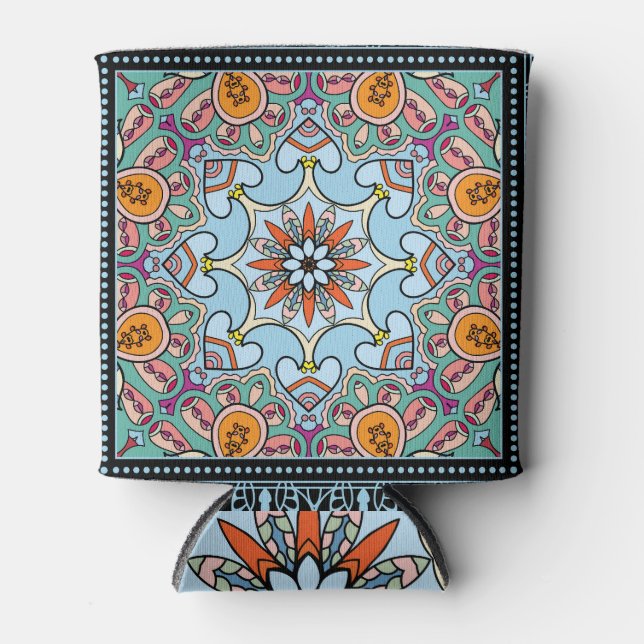 Colourful ornamental doodle: symmetric pattern. can cooler (Front)