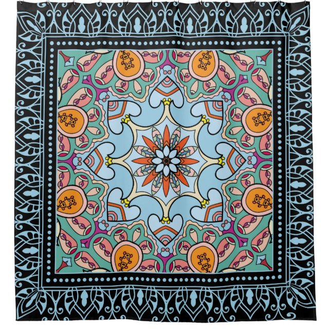 Colourful ornamental doodle: symmetric pattern. shower curtain (Front)