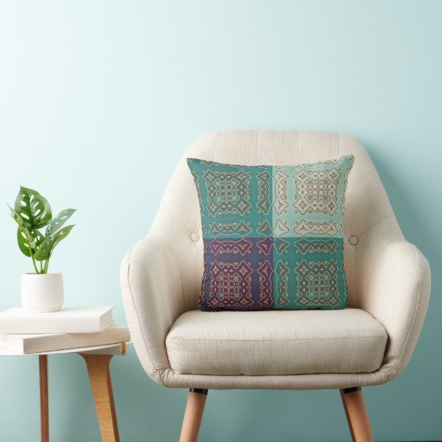 Colourful Ornamental Folk-Inspired Cushion (Chair)