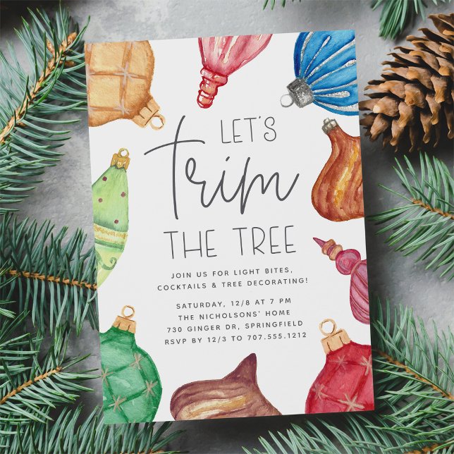 Colourful Ornaments Christas Tree Trimming Party Invitation (Creator Uploaded)