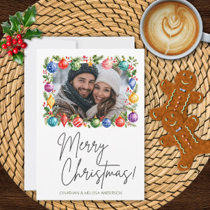 Colourful Ornaments Custom Photo Christmas Card