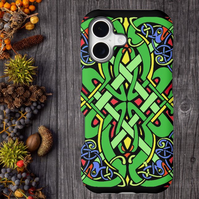 Colourful Ornate Irish Celtic Knot (Abstract green red blue Irish Celtic knot design on phone case.)
