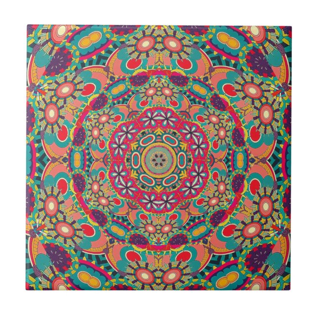 Colourful Ornate Kaleidoscope Mandala Pattern Ceramic Tile (Front)