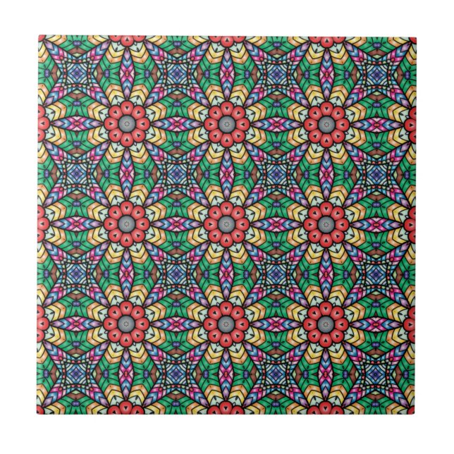 Colourful Ornate Kaleidoscope Pattern Ceramic Tile (Front)