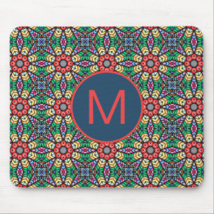 Colourful Ornate Kaleidoscope Pattern Monogram Mouse Pad