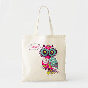 Colourful Ornate Retro Floral Hot Pink Owl Tote