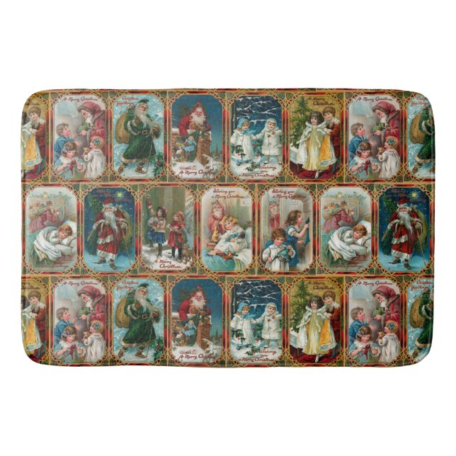 Colourful Ornate Victorian Christmas Card Collage Bath Mat (Front)
