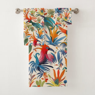Colourful Otomi Birds Pattern  Bath Towel Set