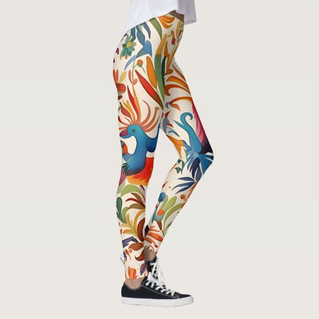 Colourful Otomi Birds Pattern  Leggings (Right)