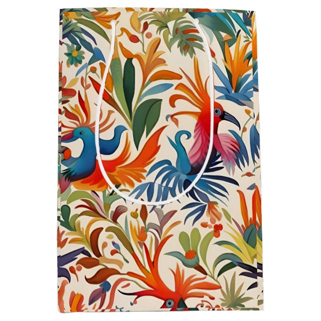 Colourful Otomi Birds Pattern  Medium Gift Bag (Front)