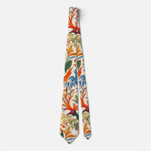 Colourful Otomi Birds Pattern  Tie