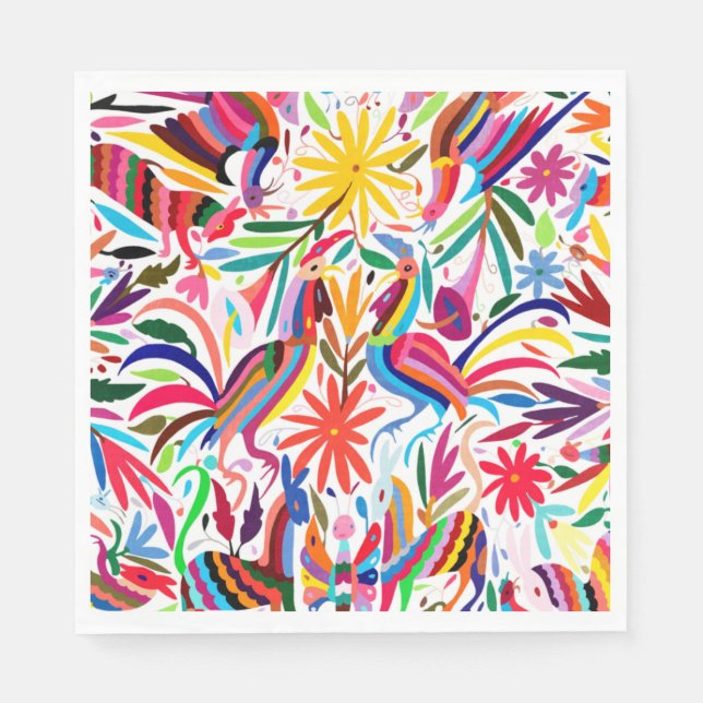 Colourful Otomi Print Dinner Napkins (Front)