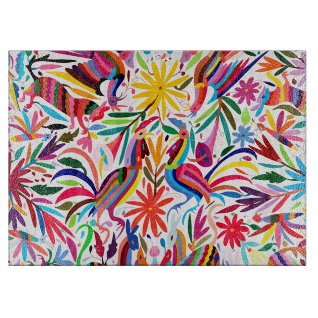 Colourful Otomi Print, Floral/Animal Pattern Cutting Board (Front)
