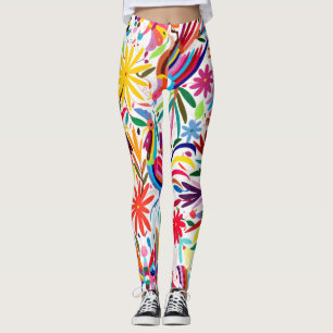Colourful Otomi Print, Floral/Animal Pattern Leggings