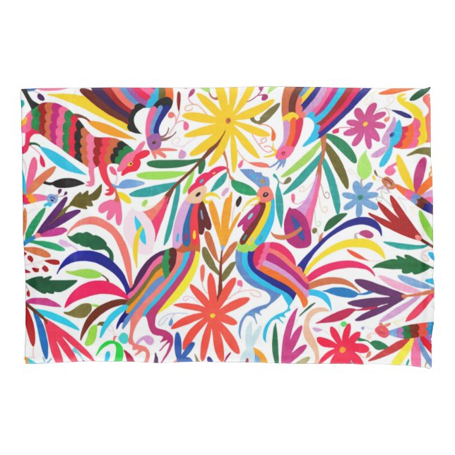 Colourful Otomi Print, Floral/Animal Pattern Pillowcase (Front)