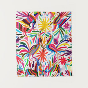Colourful Otomi Print, Floral/Animal Pattern Tapestry