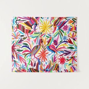 Colourful Otomi Print, Floral/Animal Pattern Tapestry