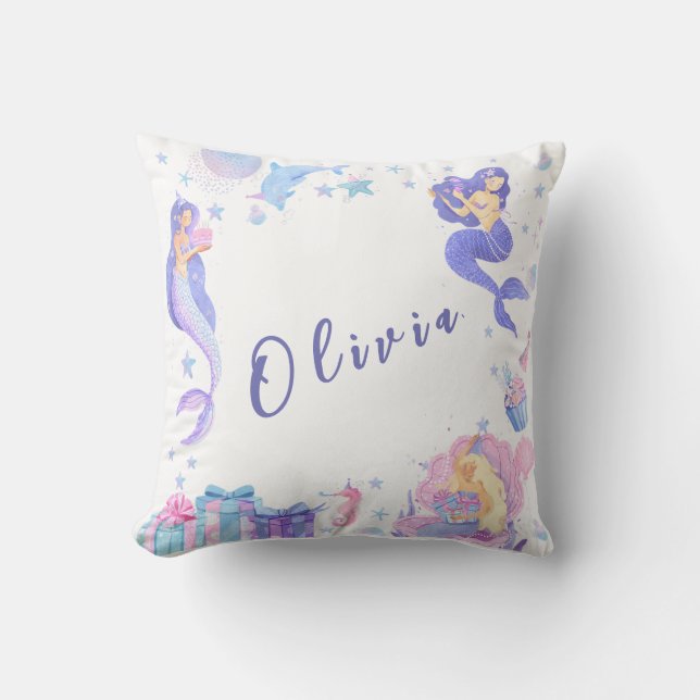 Colourful Our Little Mermaid All Ages Birthday Cushion (Front)
