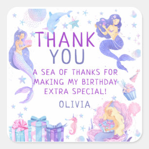 Colourful Our Little Mermaid All Ages Birthday Square Sticker