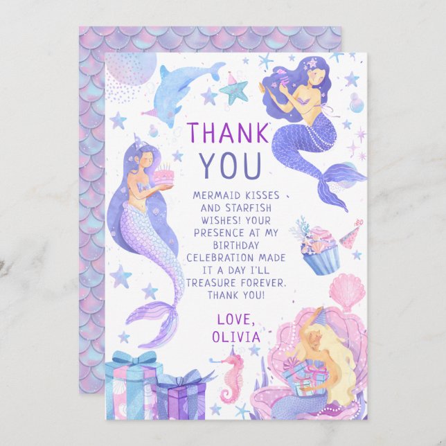 Colourful Our Little Mermaid All Ages Birthday Thank You Card (Front/Back)