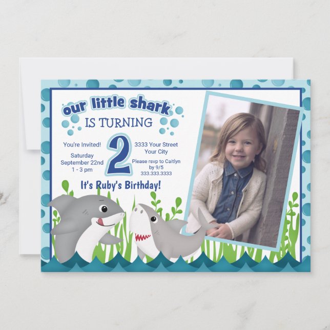 Colourful Our Little Shark Ocean Photo 2nd Birthda Invitation (Front)