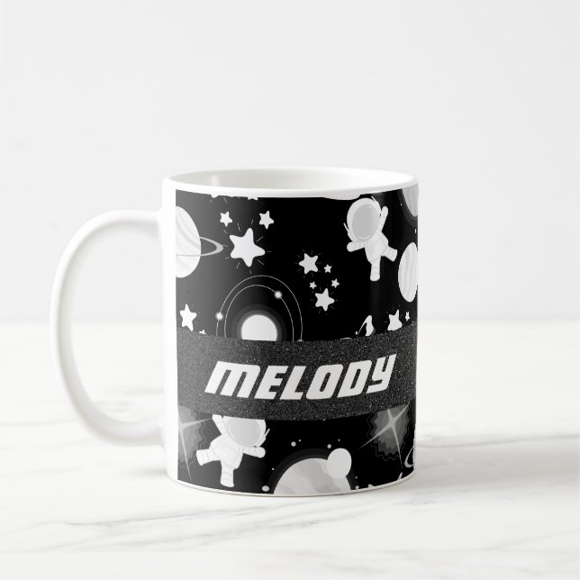 colourful outer space planet galaxy stars pattern coffee mug (Left)