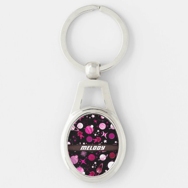 colourful outer space planet galaxy stars pattern key ring (Front)