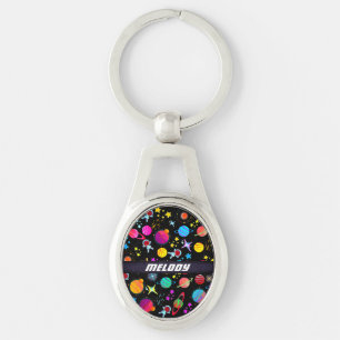 colourful outer space planet galaxy stars pattern key ring