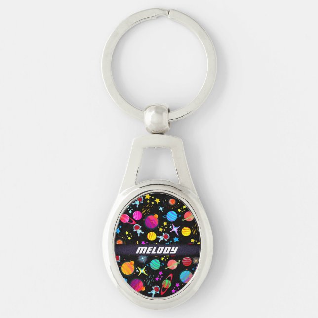 colourful outer space planet galaxy stars pattern key ring (Front)