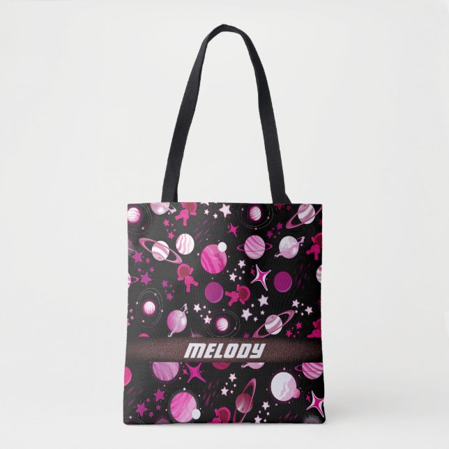 colourful outer space planet galaxy stars pattern tote bag (Front)