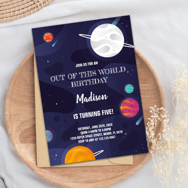 Colourful Outer Space Theme for Kids’ Party Invitation (Planets Birthday Invitations)