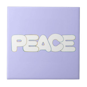 Colourful Outline Peace Word Tile Trivet