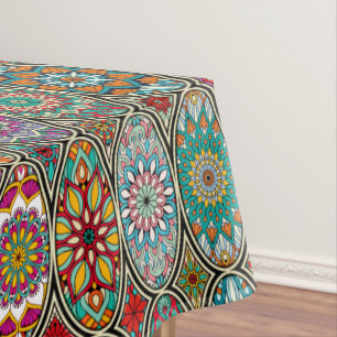 Colourful oval various mandalas floral pattern tablecloth