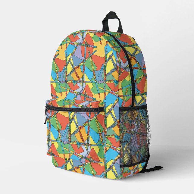 Colourful Overlapping Flutes Printed Backpack (Back Corner Right)