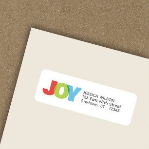 Colourful Overlapping JOY  Holiday Return Address Label