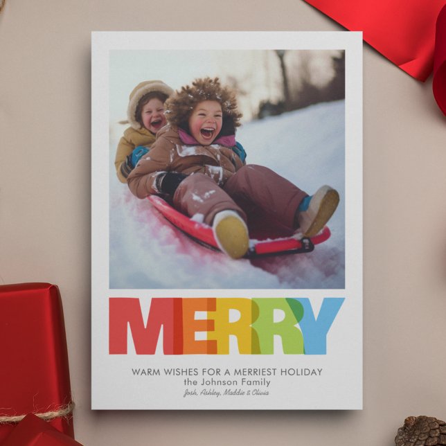Colourful Overlapping MERRY Christmas Wish Photo Holiday Card (Creator Uploaded)