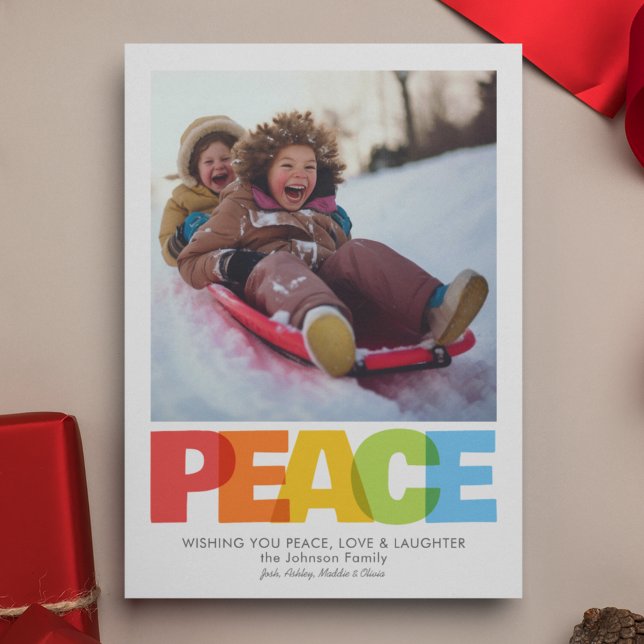 Colourful Overlapping PEACE Christmas Wish Photo Holiday Card (Creator Uploaded)