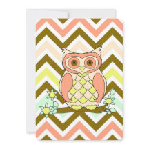 Colourful Owl against Chevron Invitation Template