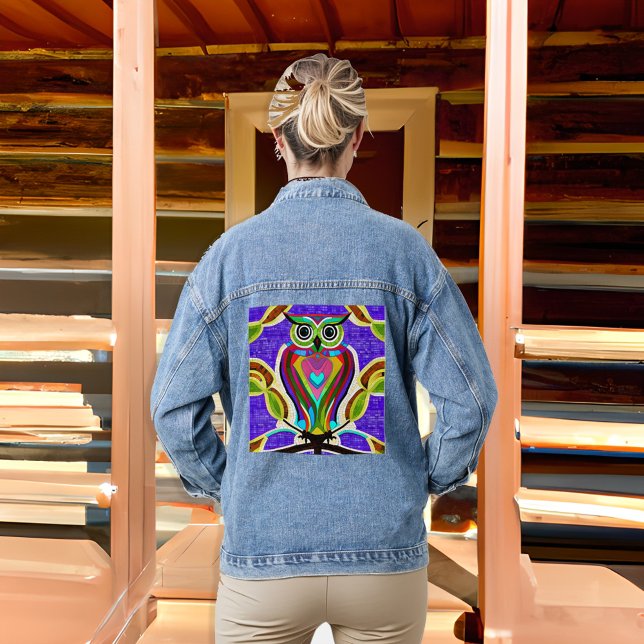 Colourful Owl Ai Art Denim Jacket (Creator Uploaded)