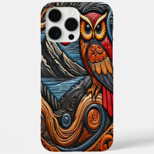 Colourful Owl Art With Mountain and Sun Landscape iPhone 16 Pro Max Case