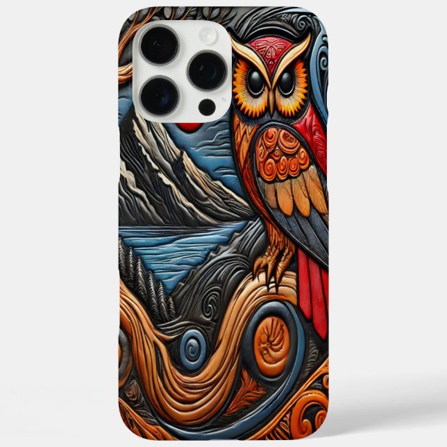 Colourful Owl Art With Mountain and Sun Landscape Case-Mate iPhone Case (Back)