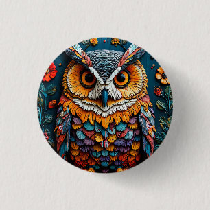 Colourful Owl Artwork With Intricate Detail 3 Cm Round Badge
