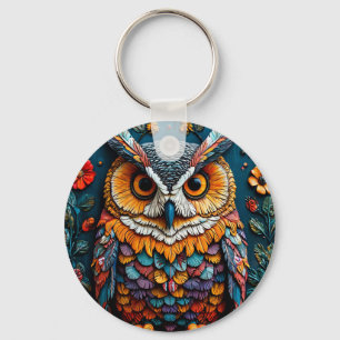 Colourful Owl Artwork With Intricate Detail Key Ring