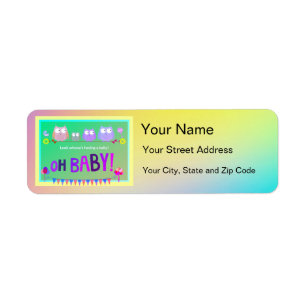 Colourful Owl Baby Shower Address Art Return Address Label