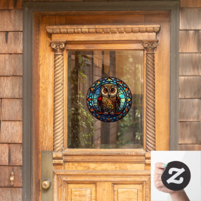 Colourful Owl Bird Faux Stained Glass Art (Home Door)